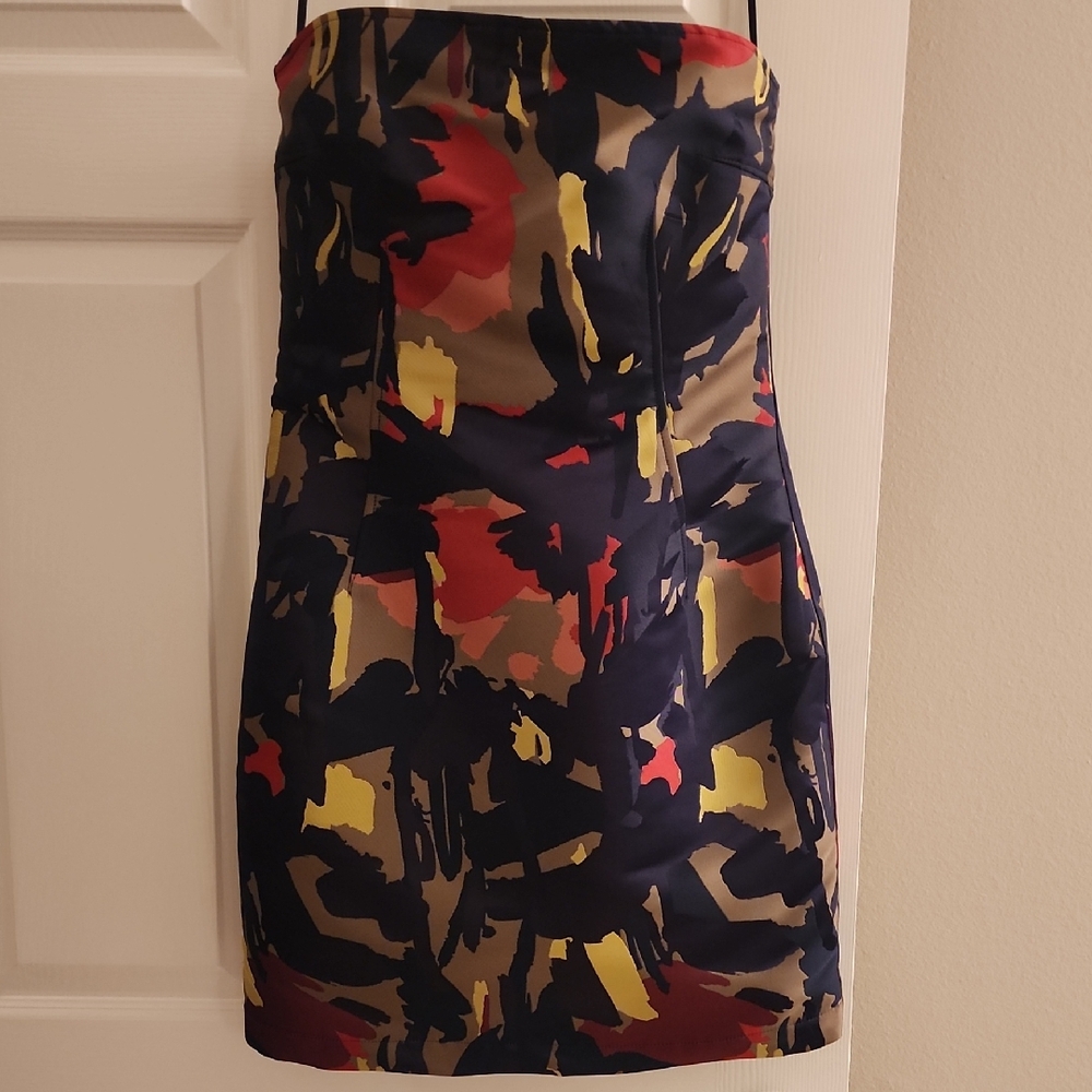 DKNY Strapless Dress with Bold Multicolor Print